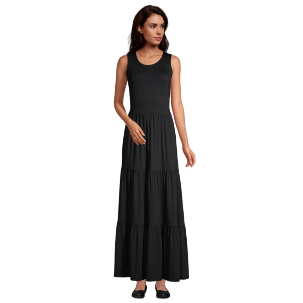 Lands' End Black Tiered Maxi Sundress